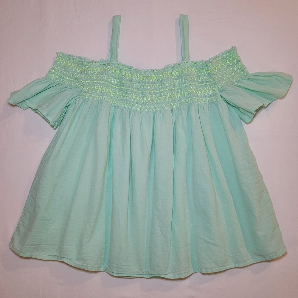 Cat & Jack Bootcut Jeans Medium Wash Mint Green Off-Shoulder Smocked Top Boho - Picture 15 of 16